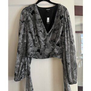 NWT Express Puff long sleeve v-neck wrap style back tie blouse